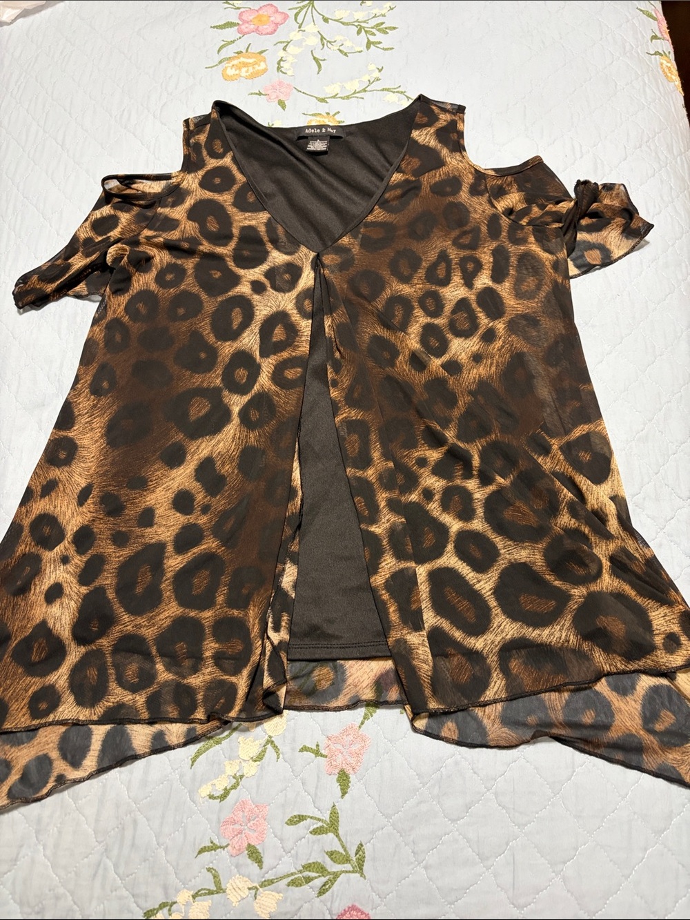 Adele & May Animal Print Cold Shoulder Sheer Lining Women Too Size Large